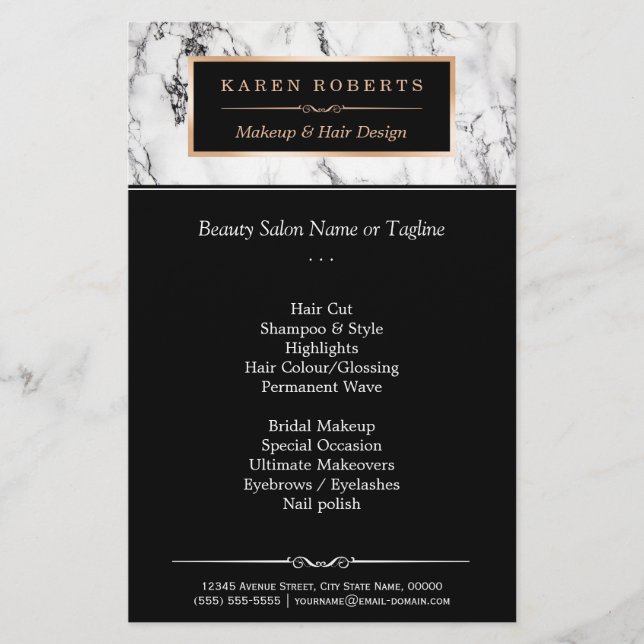 Trendig White Marble Makeup & Hair Beauty Salon Flygblad (Framsidan)
