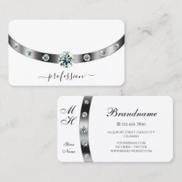 Trendig White och Silver med diamanter monogrammad Visitkort