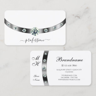 Trendig White och Silver med diamanter monogrammad Visitkort