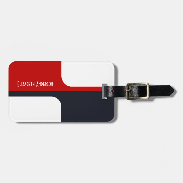 Trendig White Red and Navy Graphic Färg Blocks Bagagebricka (Horisontell Framsida)