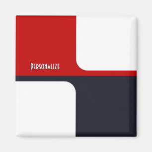 Trendig White Red and Navy Graphic Färg Blocks Magnet