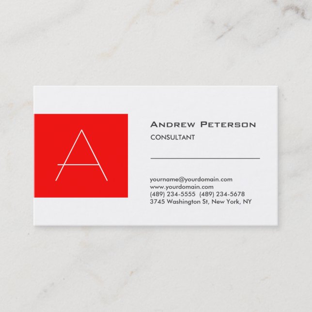 Trendig White Red Rand Monogram Affärskort Visitkort (Framsida)