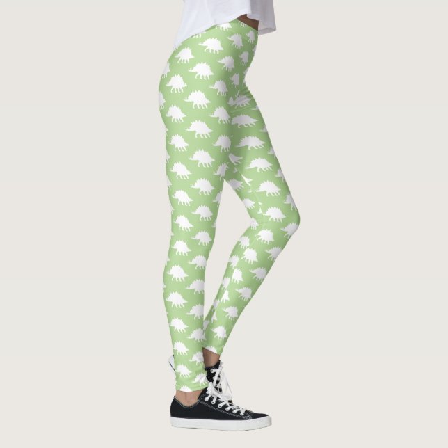 Trendig White Stegosaurus Dinosaur Silhouettes Leggings (Höger)