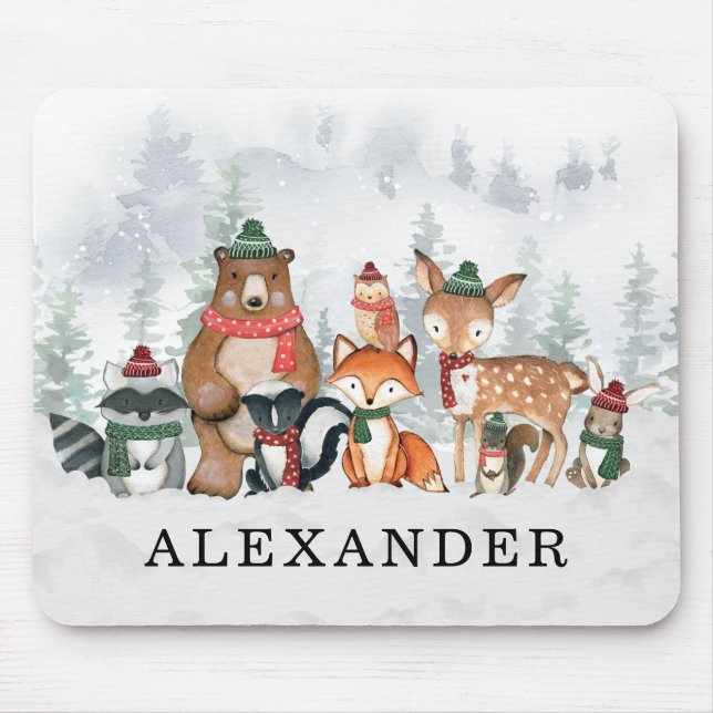 Trendig Winter Woodland Forest Baby djur Musmatta (Framsidan)