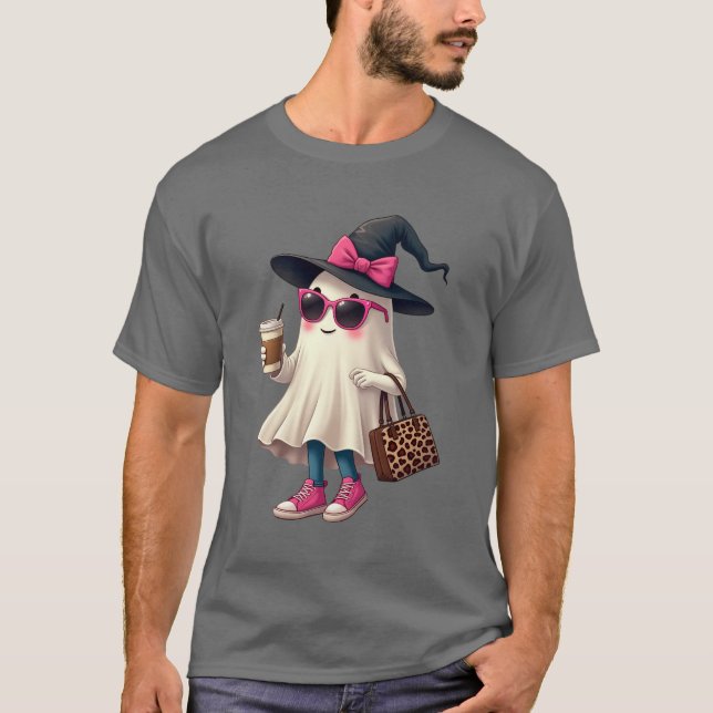 Trendig Witch Ghost med kaffe och sunglasses Hall T Shirt (Framsida)