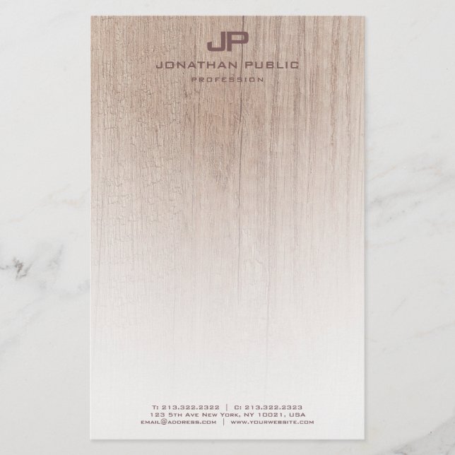 Trendig Wood Elegant - modern mall för monogram Brevpapper (Framsida)