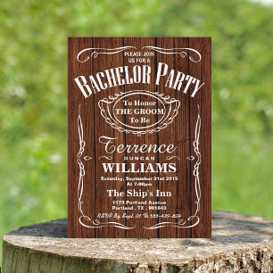 Trendig Wood Typography Bachelor Party Inbjudningar