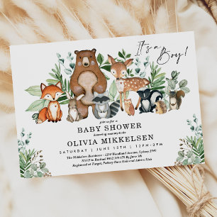 Trendig Woodland Animals Forest Boy Baby Shower Inbjudningar