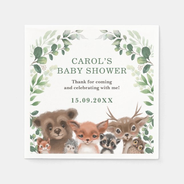 Trendig Woodland Animals Forest Greenery Party Pappersservett (Framsidan)
