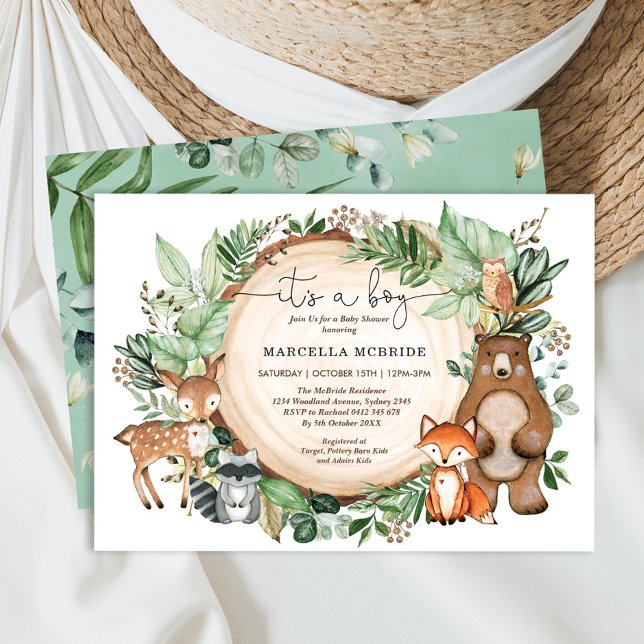 Trendig Woodland Greenery Animals Boy Shower Inbjudningar (Skapare uppladdad)