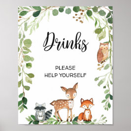 Trendig Woodland Modern Drinks Baby Shower-skylt Poster