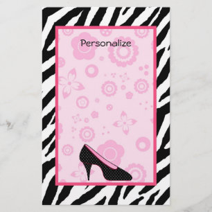 Trendig Zebra Girly Rosa Shoes with Namn Brevpapper
