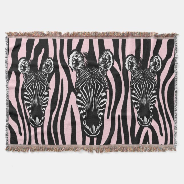 Trendig Zebra Herd vid Zebra tryck Rosa Filt (Framsidan)