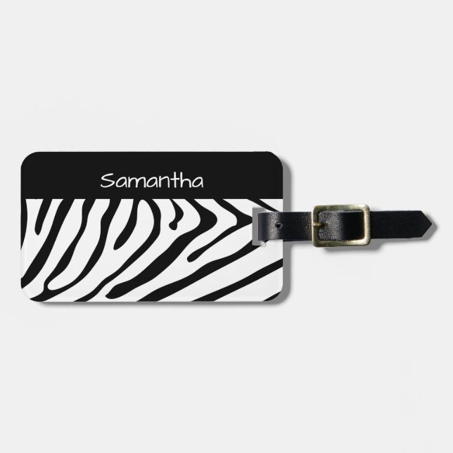 Trendig Zebra tryck Black and White Bagagebricka (Horisontell Framsida)