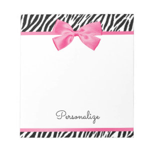 Trendig Zebra tryck Chic Shock rosa Bow och Namn Anteckningsblock