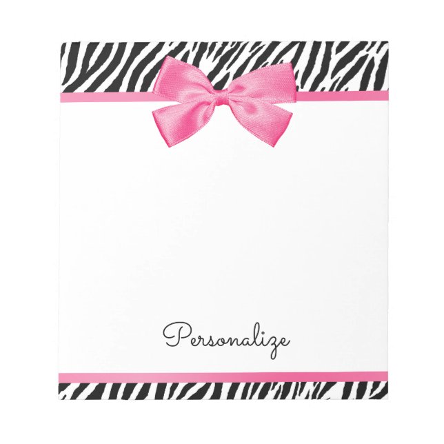 Trendig Zebra tryck Chic Shock rosa Bow och Namn Anteckningsblock (Framsida)