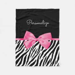 Trendig Zebra tryck Chic Shock rosa Bow och Namn Fleecefilt