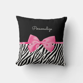 Trendig Zebra tryck Chic Shock rosa Bow och Namn Kudde