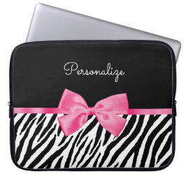 Trendig Zebra tryck Chic Shock rosa Bow och Namn Laptop Fodral