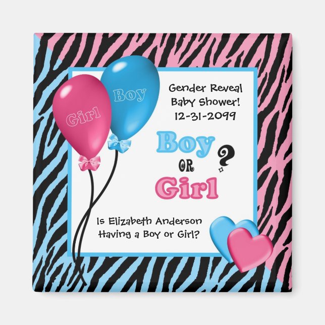 Trendig Zebra tryck Gender Reveal Baby Shower Magnet (Framsidan)