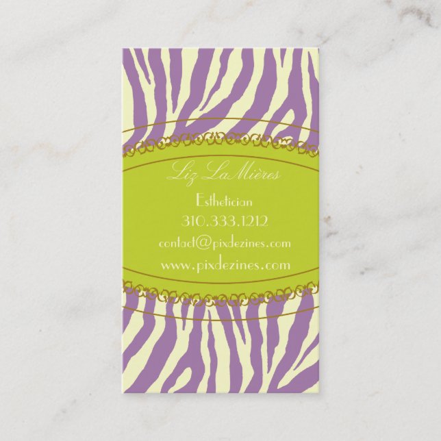 Trendig zebra tryck, lavender visitkort (Framsida)
