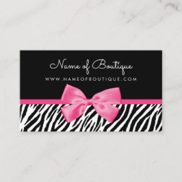 Trendig Zebra tryck med Chic Rosa Bow Boutique Visitkort