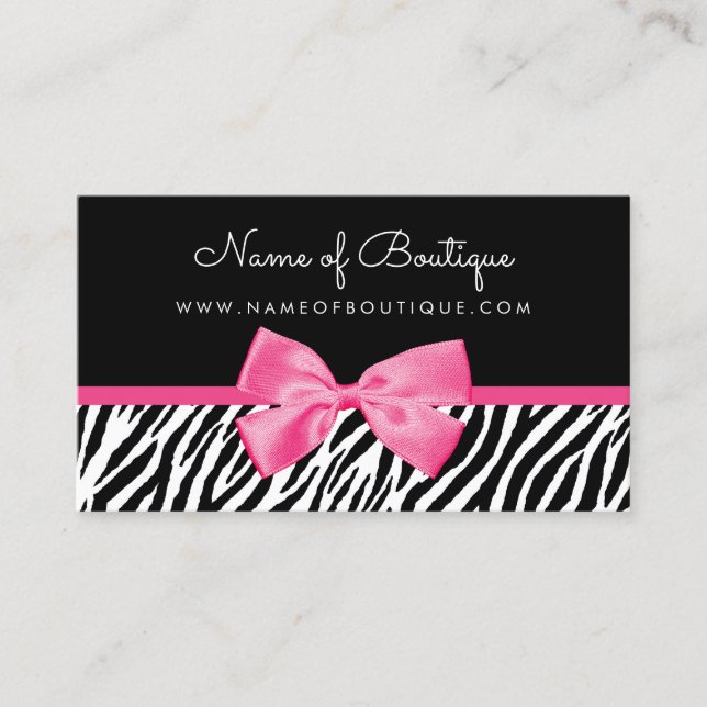Trendig Zebra tryck med Chic Rosa Bow Boutique Visitkort (Framsida)