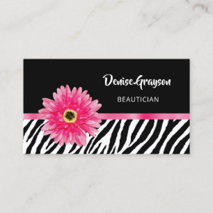 Trendig Zebra tryck med Rosa Gerbera Daisy blomma Visitkort