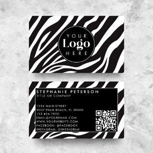Trendig Zebraprint Anpassat Företagets Logotyp QR- Visitkort