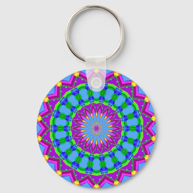 Trendig Zigzag Blue och Lila Kaleidoscope Circle Nyckelring (Framsida)