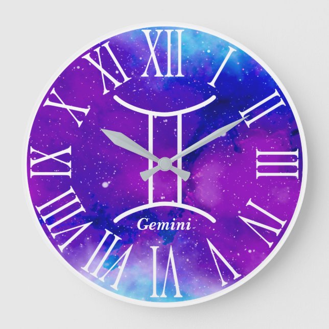 Trendig Zodiac Nebula Gemini Symbol Stor Klocka (Framsida)
