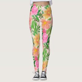 Trendiga akvarell rosa blommor leggings