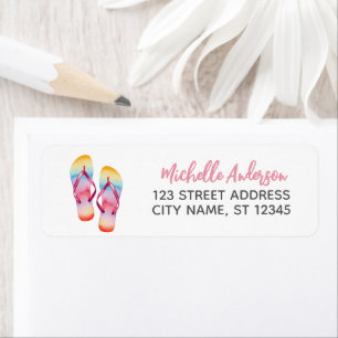 Trendiga akvarell strand flip flops returadress etikett