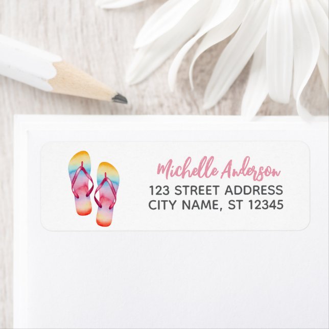 Trendiga akvarell strand flip flops returadress  etikett (Insitu)