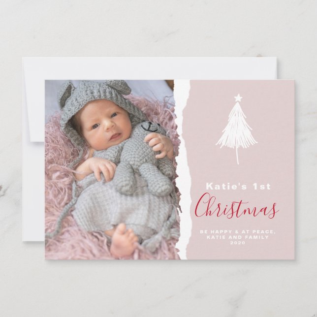 Trendiga Baby's första julfoto rosar rouge Julkort (Framsida)