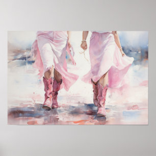 Trendiga Cowgirls-stövlar Akvarellpromenad på stra Poster
