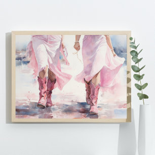 Trendiga Cowgirls-stövlar Akvarellpromenad på stra Poster