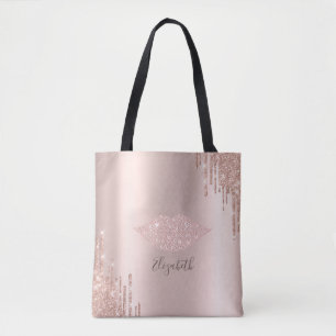 Trendiga diamanter läppar Rose Gold Glitter Drips Tygkasse