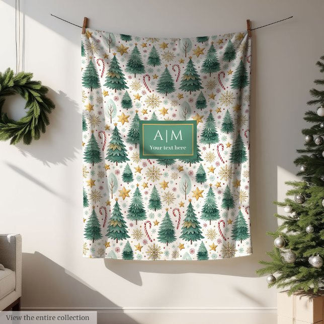 Trendiga färger akvarell julgran present fleecefilt (Trendy colors watercolor Christmas trees gift Fleece Blanket)