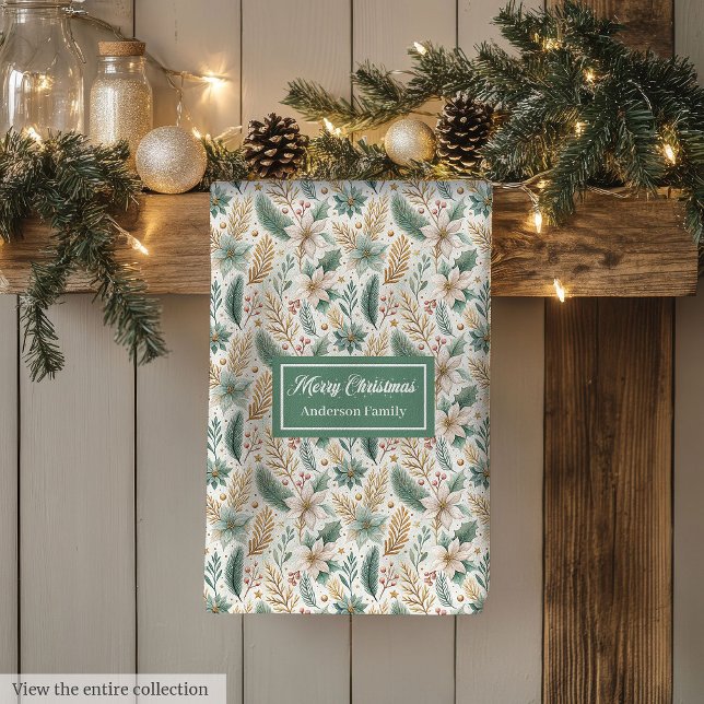 Trendiga färger kökshandduk Sage Gold jul  (Trendy Colors Kitchen Towel Sage Gold Christmas Art)