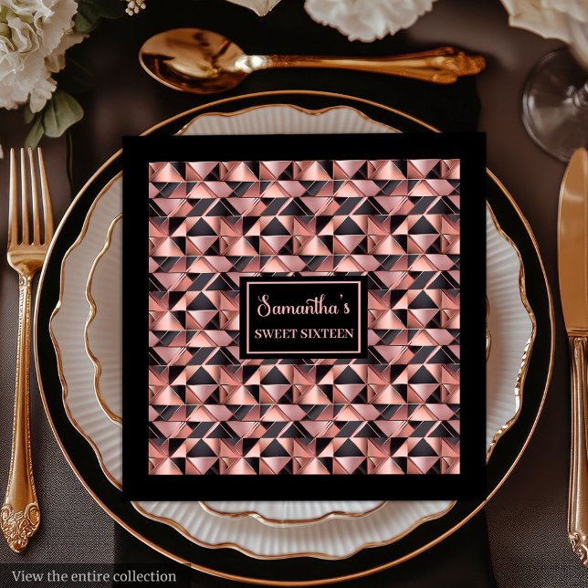 Trendiga färger servetter Rose Gold Glitter & Svar (Trendy Colors Napkins Rose Gold Glitter & Black)