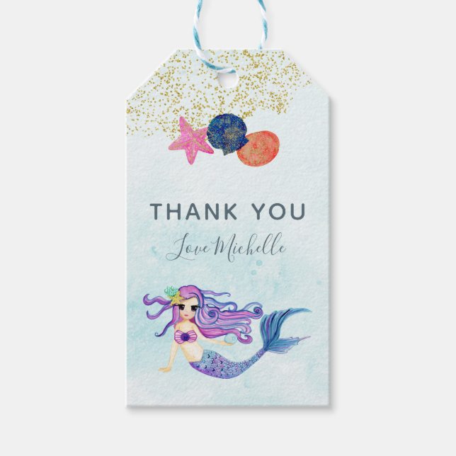 Trendiga färgkombinationer Mermaid tema Födelsedag Presentetikett (Framsidan)