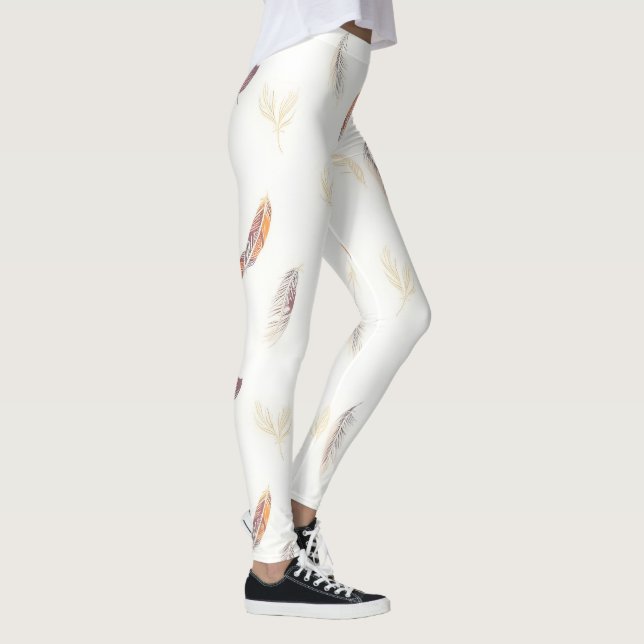 Trendiga Fjädrar Lyx Boho Kollektion Leggings (Höger)