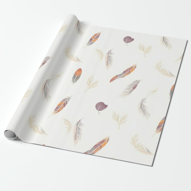 Trendiga Fjädrar Lyx Boho Kollektion Presentpapper (Utrullad)