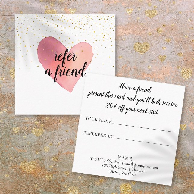 Trendiga Guldglittrande Hjärtan Rabattkort (Trendy Gold Sprinkles Heart Referral Card)