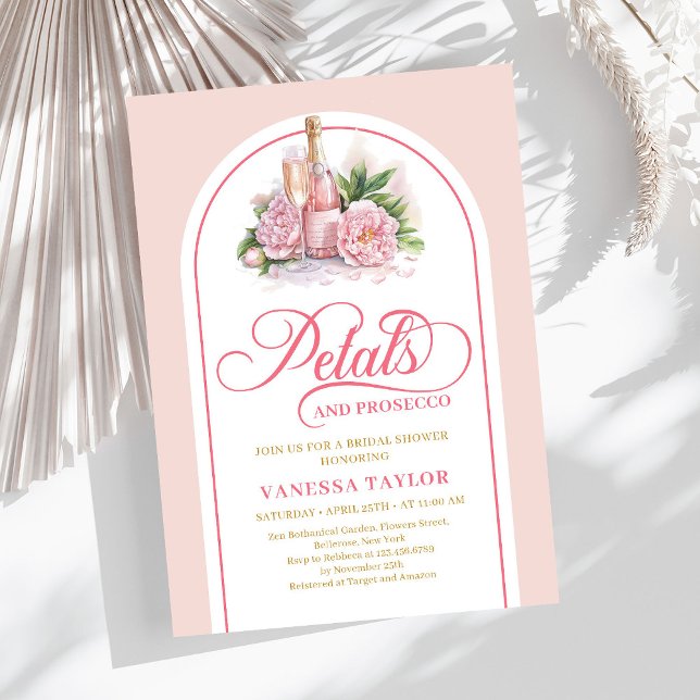 Trendiga kronblad och prosecco vattenfärg bröllops inbjudningar (Trendy petals and prosecco watercolor bridal card)