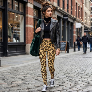 Trendiga leopardmönstrade yogabyrxor leggings