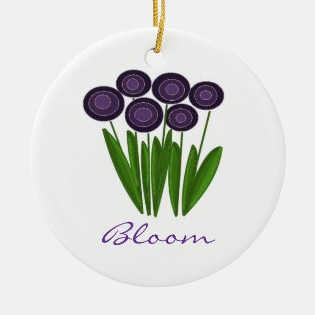 Trendiga lila blommor julgransprydnad keramik (Framsidan)