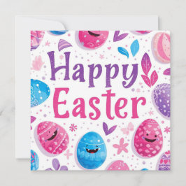 Trendiga lila och rosa påskägg personliga julkort