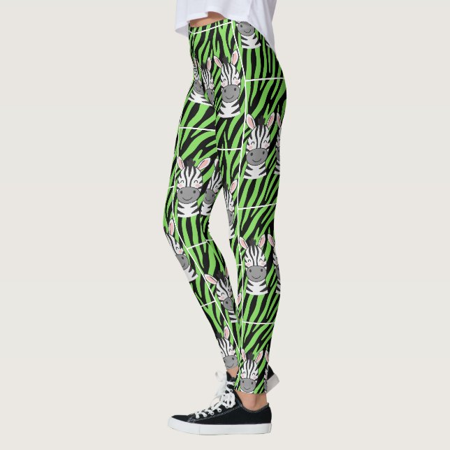Trendiga Lime Zebrarandiga Leggings (Vänster)